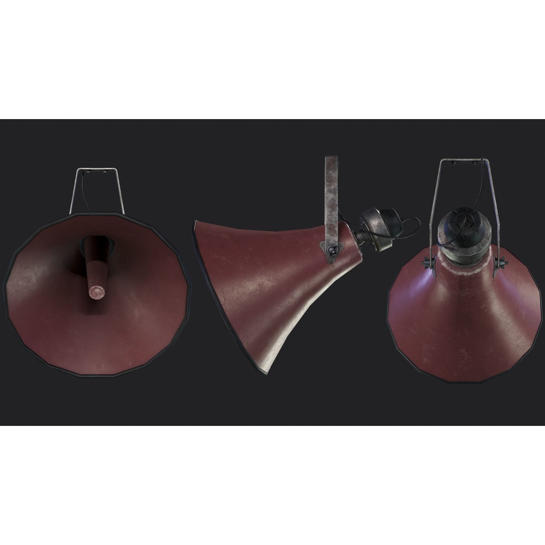 Old Military Horn Speaker 3D Model – Low Poly PBR Asset, FBX, OBJ - View 10