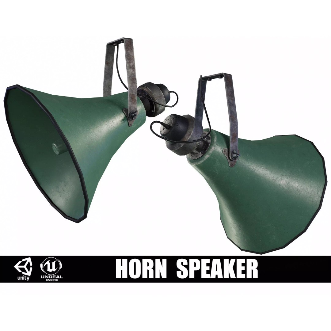 Old Military Horn Speaker 3D Model – Low Poly PBR Asset, FBX, OBJ - View 2