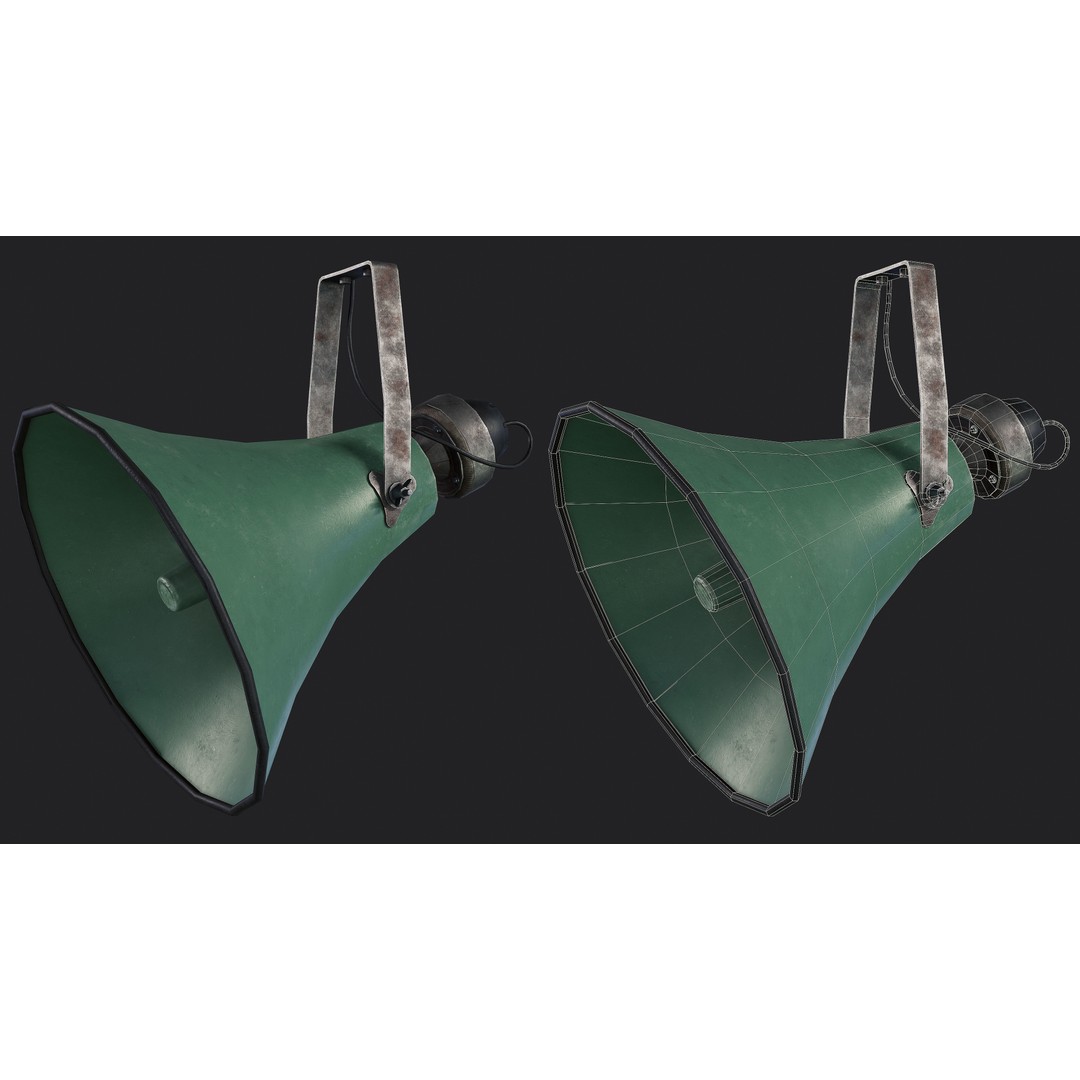 Old Military Horn Speaker 3D Model – Low Poly PBR Asset, FBX, OBJ - View 3