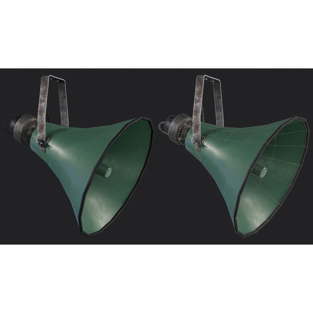 Old Military Horn Speaker 3D Model – Low Poly PBR Asset, FBX, OBJ - View 4