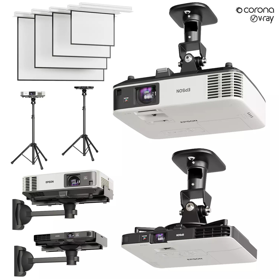 Epson Projectors 3D Model – Realistic Projection Setup with Screens - View 2