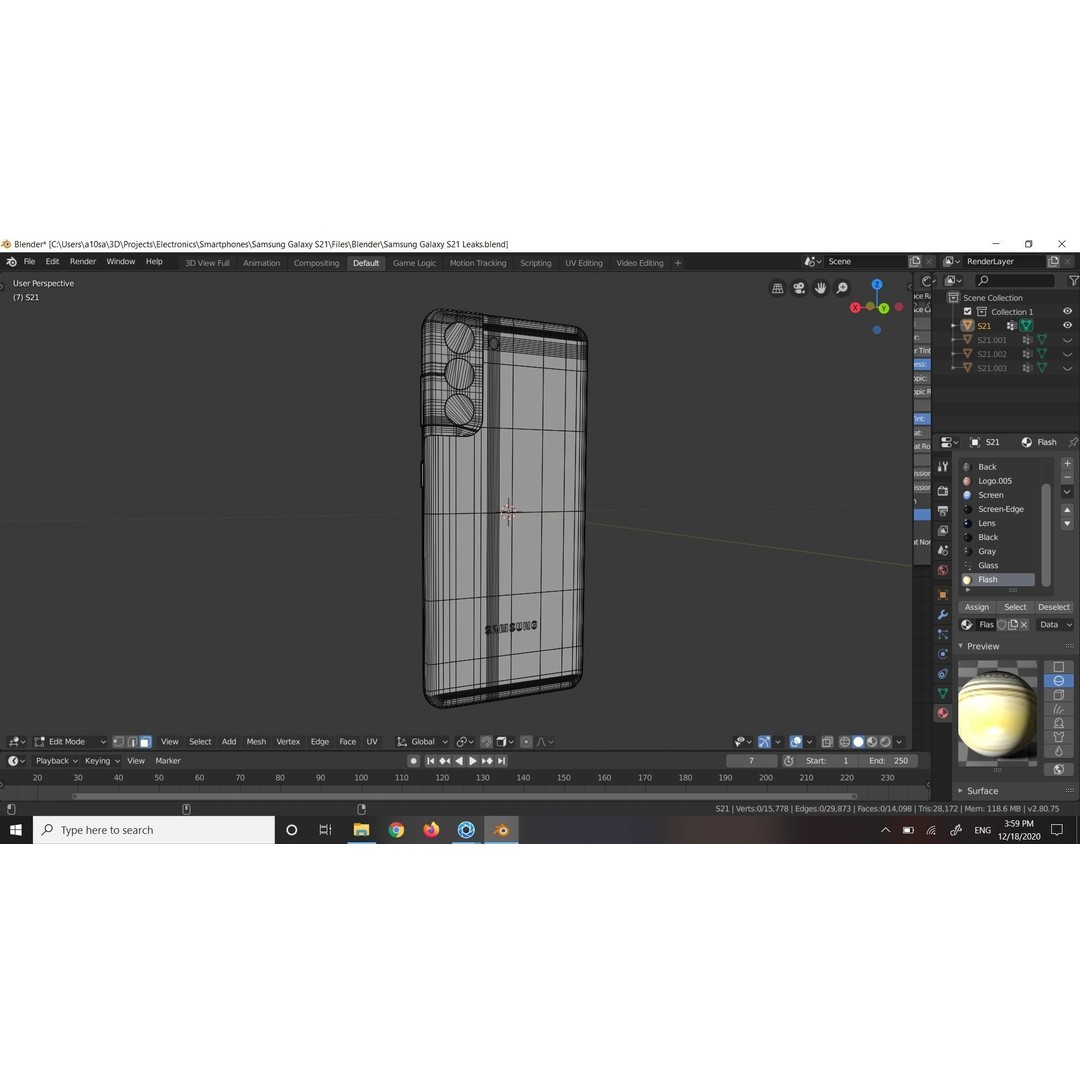 Samsung Galaxy S21 3D Model – Low Poly Game Asset, FBX, OBJ - View 7