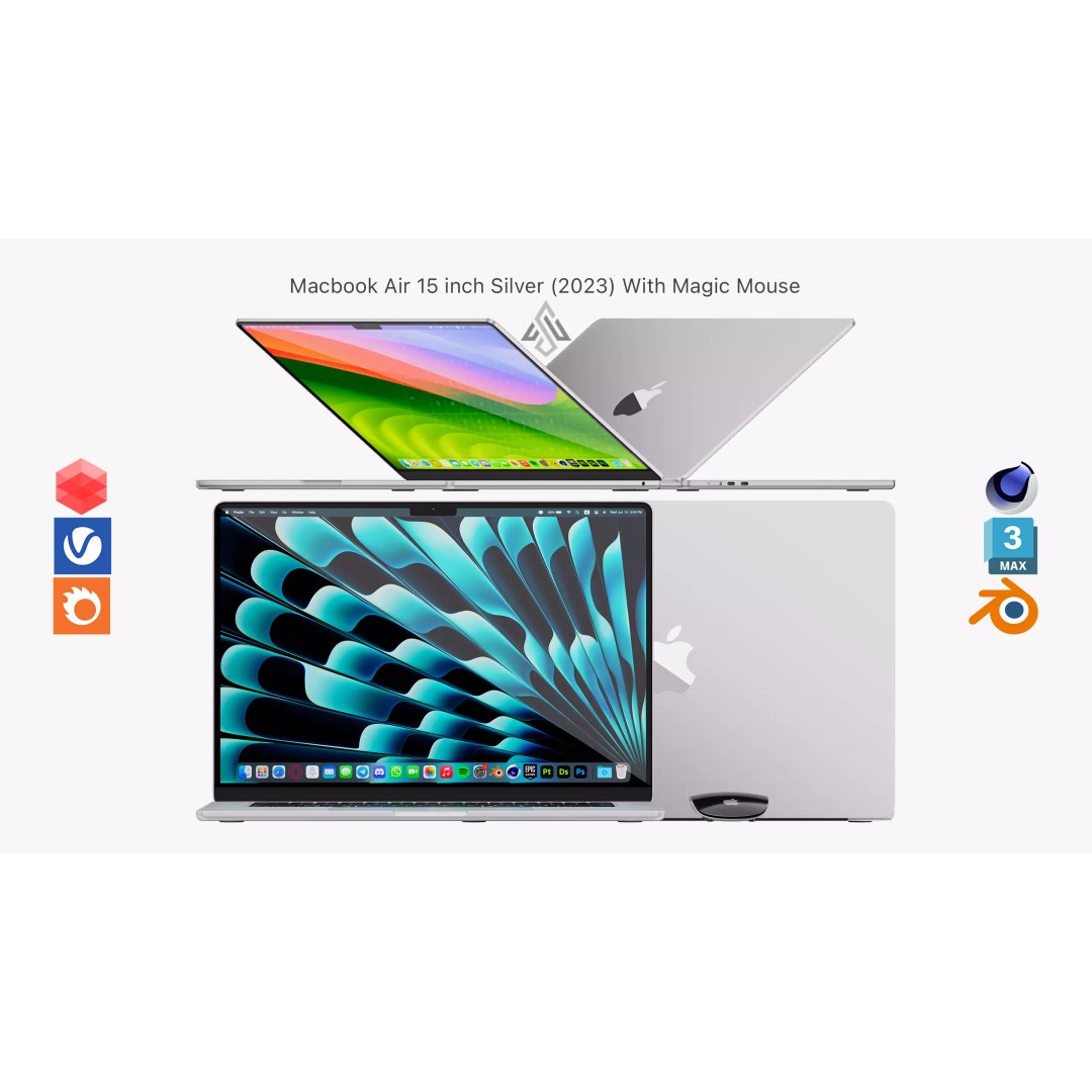 Apple MacBook Air 15 3D Model – High Poly PBR Laptop with Magic Mouse - View 2