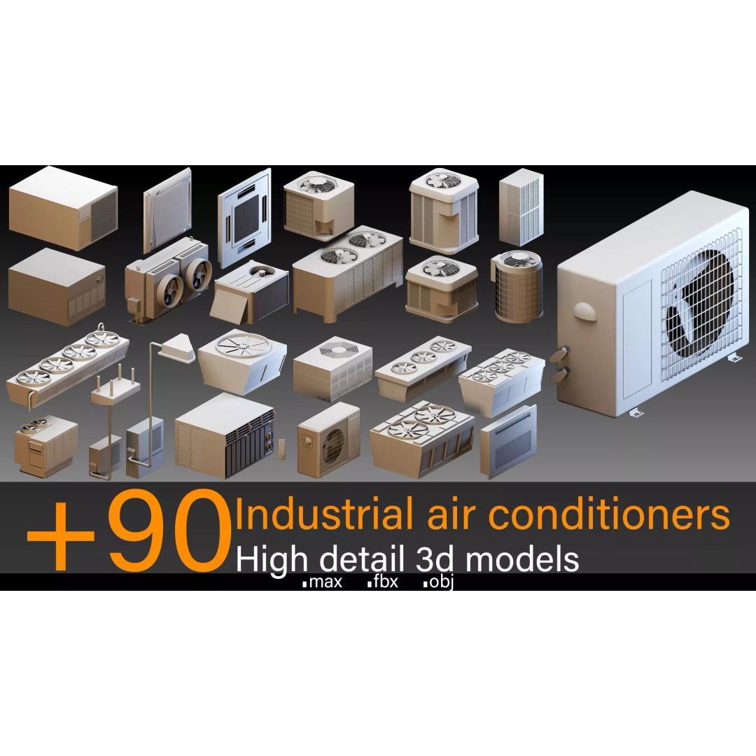 Industrial Air Conditioners 3D Model – High Detail Kitbash, FBX & OBJ - View 2