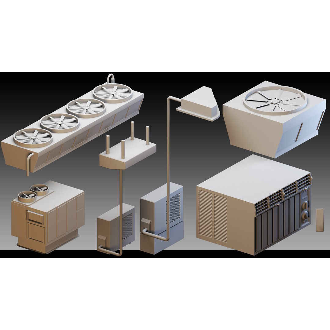 Industrial Air Conditioners 3D Model – High Detail Kitbash, FBX & OBJ - View 3