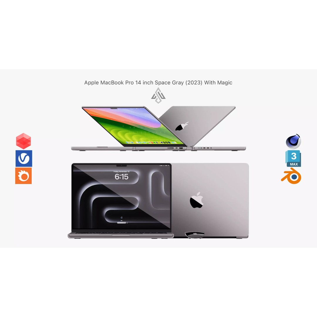 Apple MacBook Pro 14 ft 2023 3D Model – Detailed Computer Asset, PBR Textures - View 2