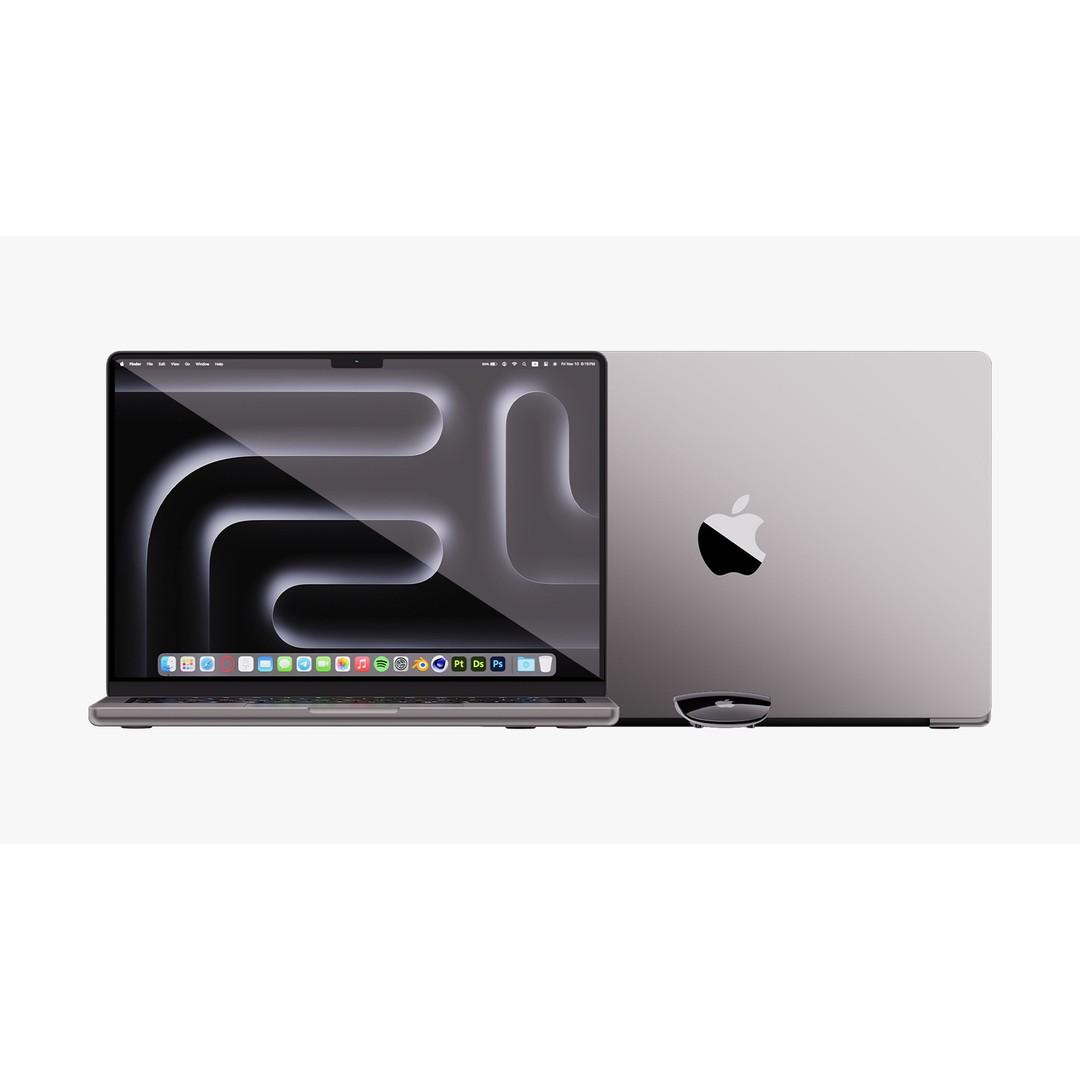 Apple MacBook Pro 14 ft 2023 3D Model – Detailed Computer Asset, PBR Textures - View 9