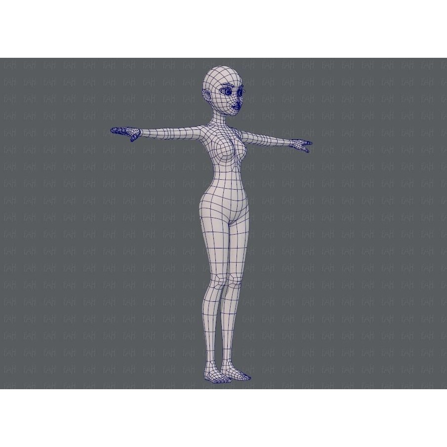 Base Mesh Woman 3D Model – Low Poly Cartoon Character for Animation - View 12