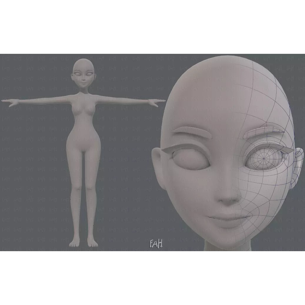 Base Mesh Woman 3D Model – Low Poly Cartoon Character for Animation - View 2