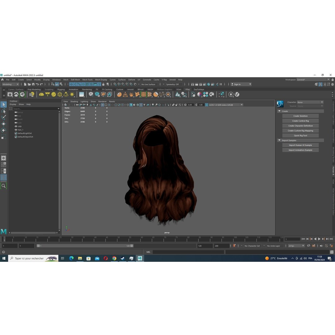Wavy Long Hair 3D Model – Low Poly Hair Asset, PBR Textures - View 12
