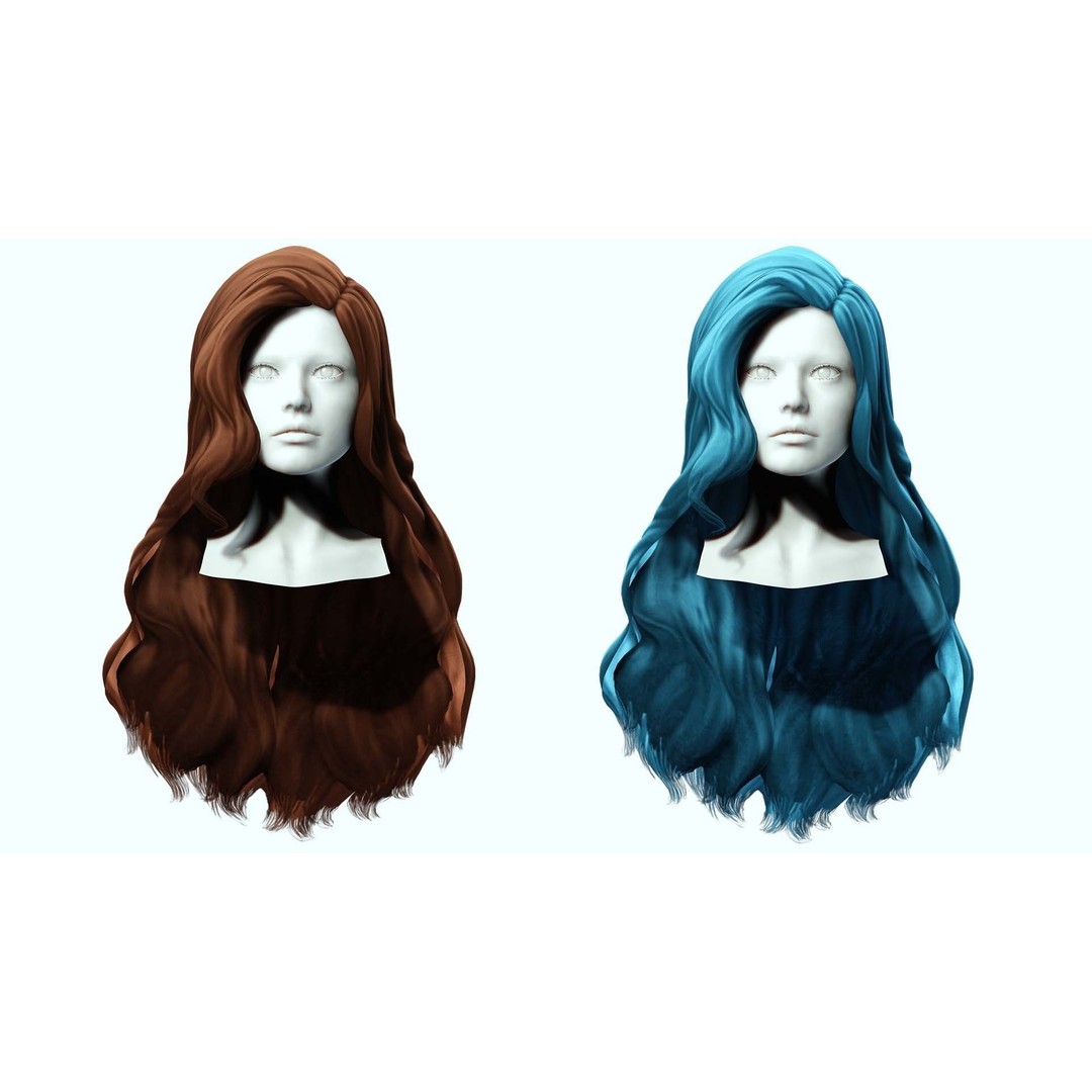Wavy Long Hair 3D Model – Low Poly Hair Asset, PBR Textures - View 3