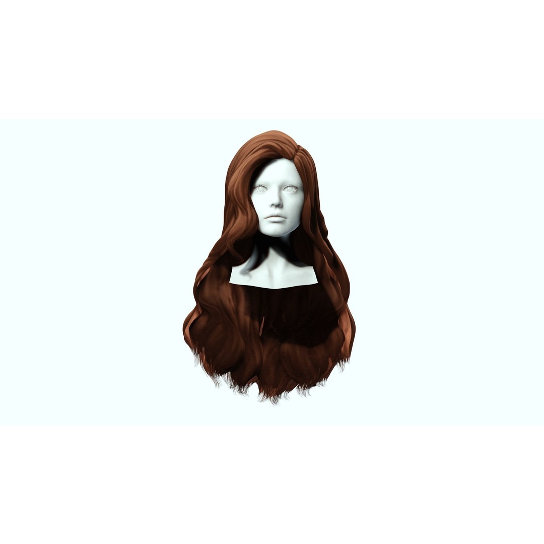 Wavy Long Hair 3D Model – Low Poly Hair Asset, PBR Textures - View 4