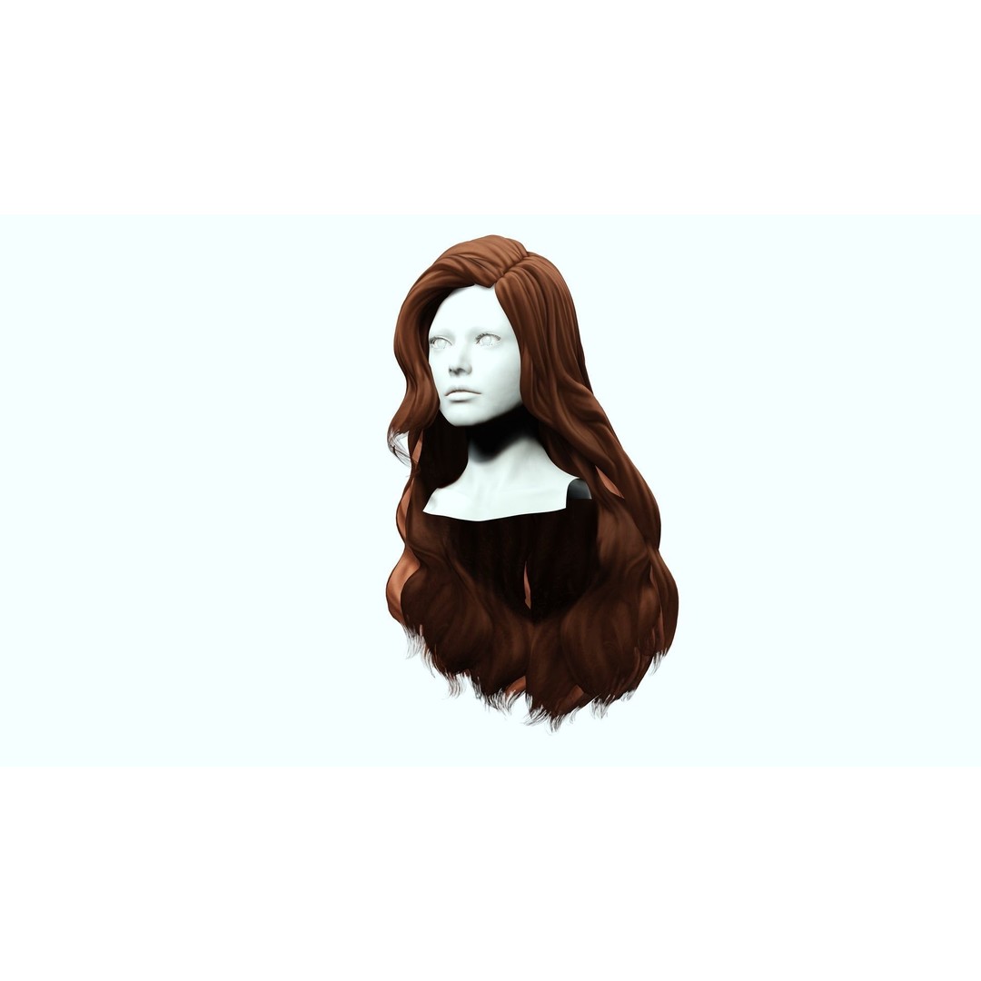 Wavy Long Hair 3D Model – Low Poly Hair Asset, PBR Textures - View 5