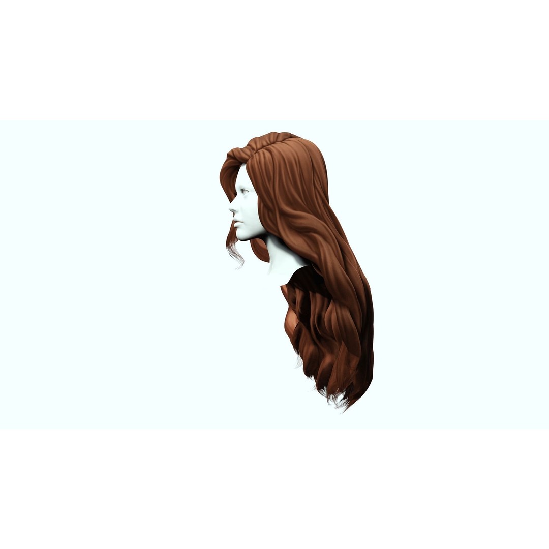 Wavy Long Hair 3D Model – Low Poly Hair Asset, PBR Textures - View 6