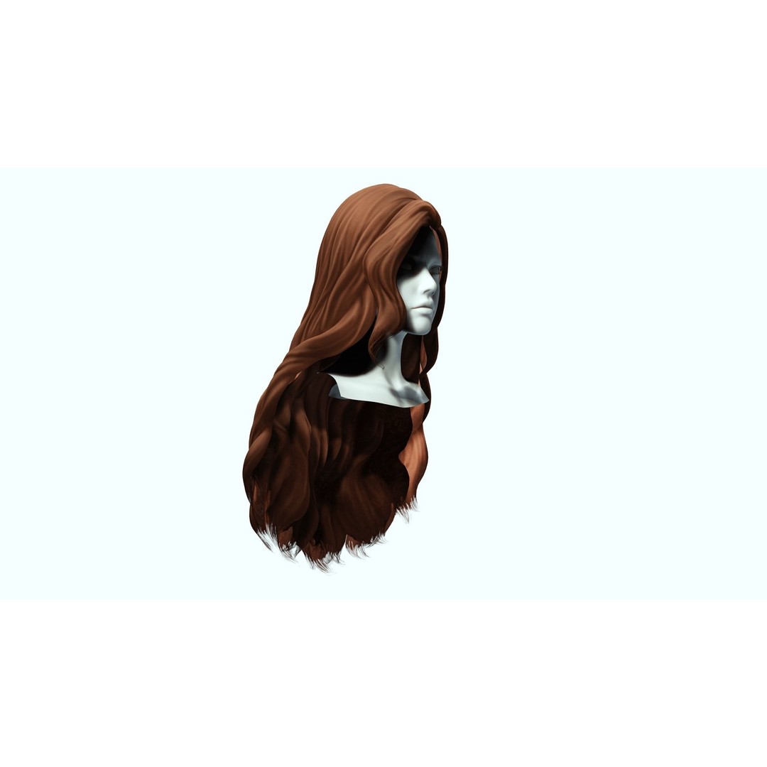 Wavy Long Hair 3D Model – Low Poly Hair Asset, PBR Textures - View 9