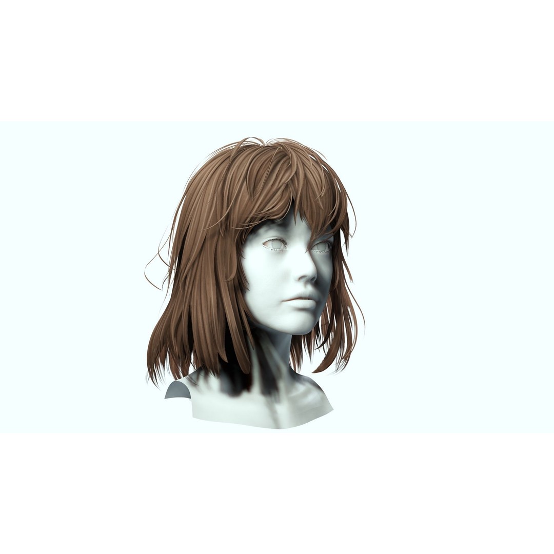 Female Short Hair 3D Model – Low Poly Customizable Game Asset, FBX - View 11