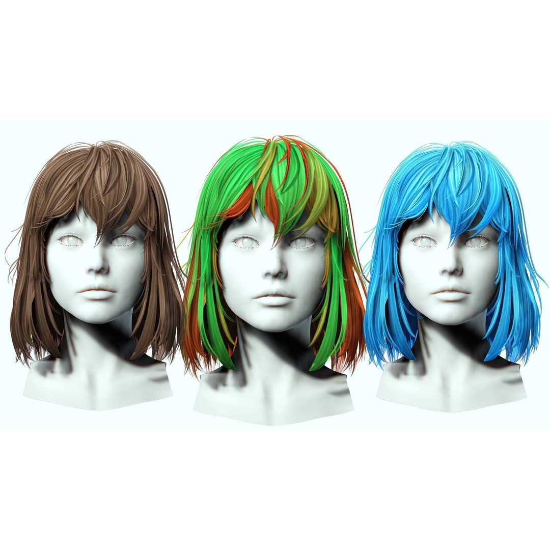 Female Short Hair 3D Model – Low Poly Customizable Game Asset, FBX - View 3