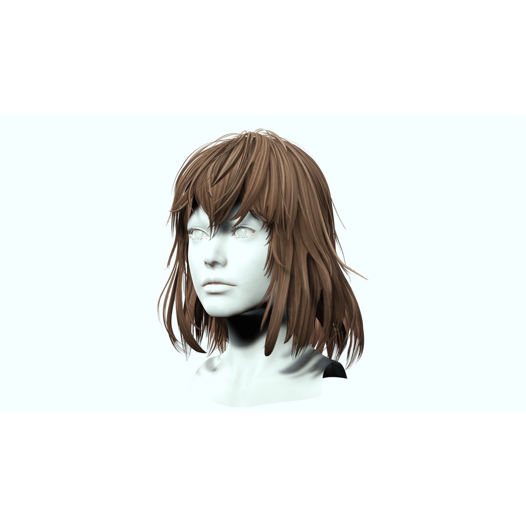 Female Short Hair 3D Model – Low Poly Customizable Game Asset, FBX - View 7