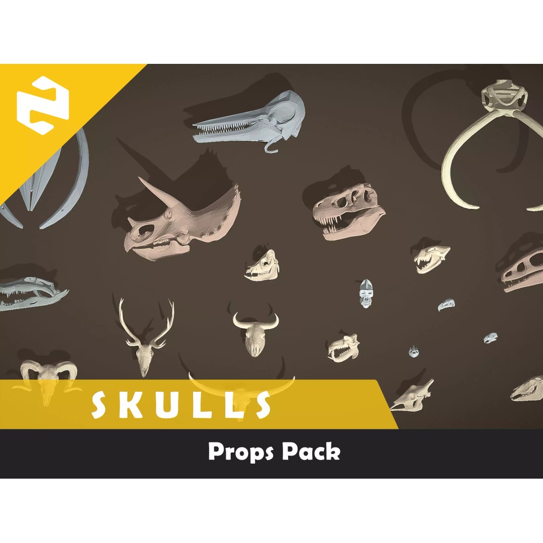 Skulls 3D Model – Low Poly Animal Collection, FBX, Game Ready - View 2
