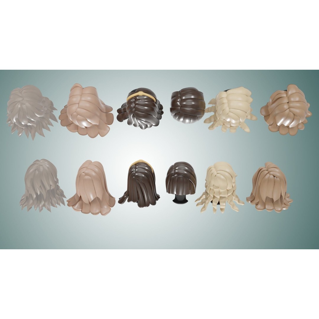 Stylized Haircuts 3D Model – Low Poly Collection for Blender and 3D Printing - View 10