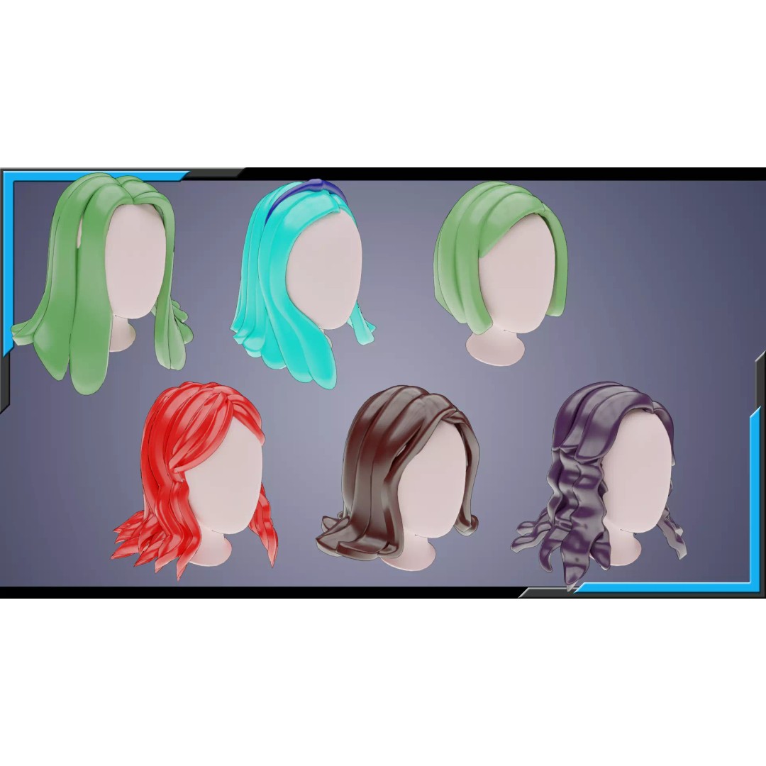Stylized Haircuts 3D Model – Low Poly Collection for Blender and 3D Printing - View 2