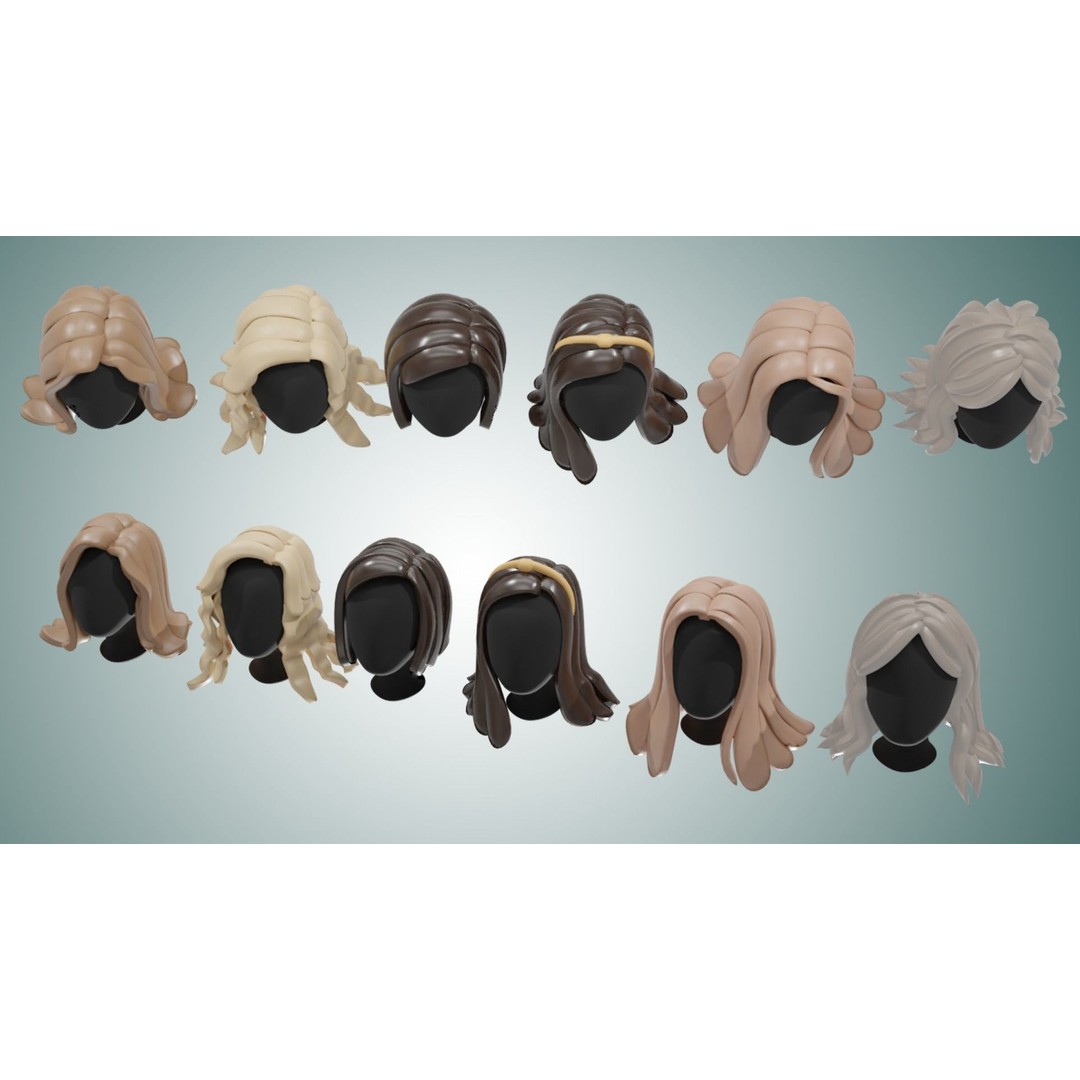Stylized Haircuts 3D Model – Low Poly Collection for Blender and 3D Printing - View 3
