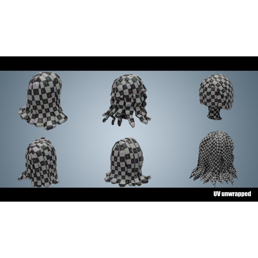 Stylized Haircuts 3D Model – Low Poly Collection for Blender and 3D Printing - View 5