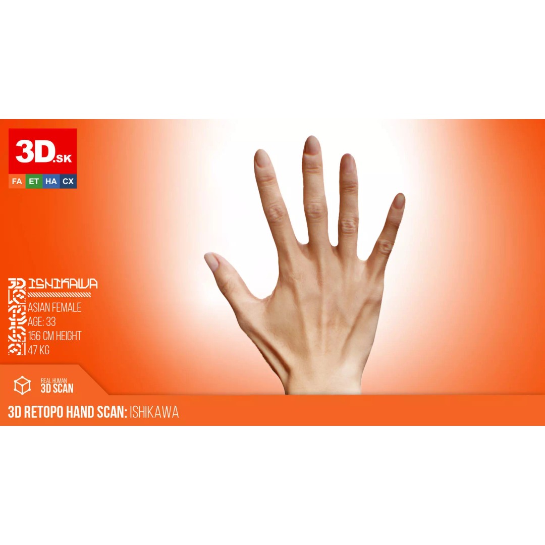 Ishikawa Sayoko 3D Model – Retopologized Hand Scan, OBJ & ZTL - View 2