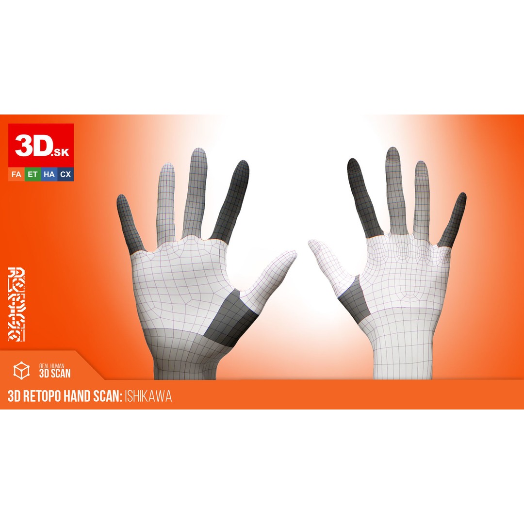 Ishikawa Sayoko 3D Model – Retopologized Hand Scan, OBJ & ZTL - View 4