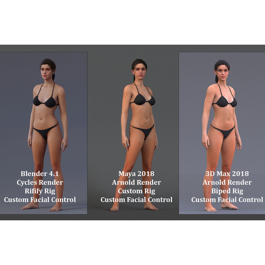 Male Female Base 3D Model – Low Poly Rigged Character, FBX, Blender - View 14