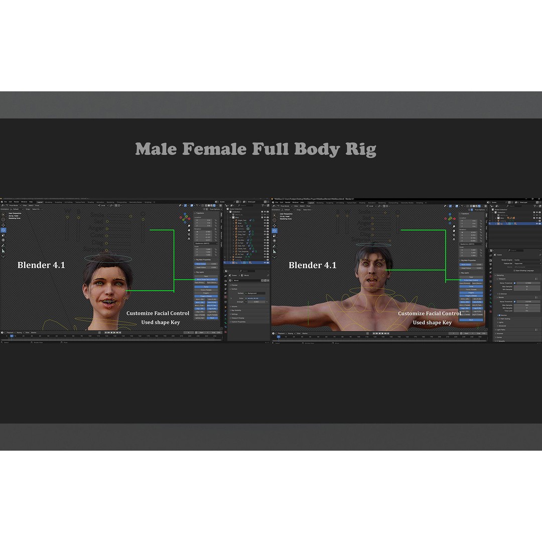 Male Female Base 3D Model – Low Poly Rigged Character, FBX, Blender - View 20
