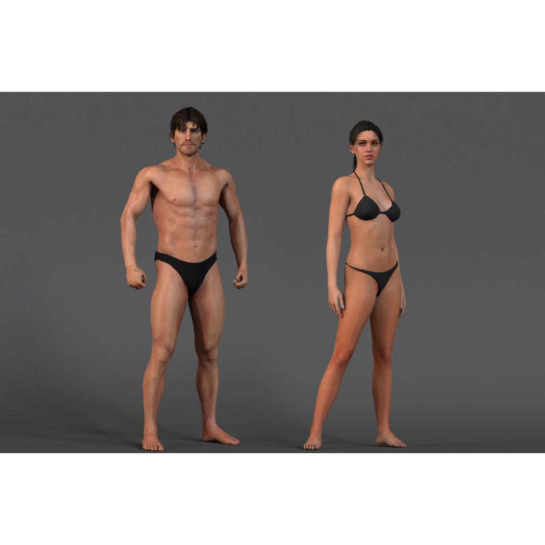 Male Female Base 3D Model – Low Poly Rigged Character, FBX, Blender - View 3