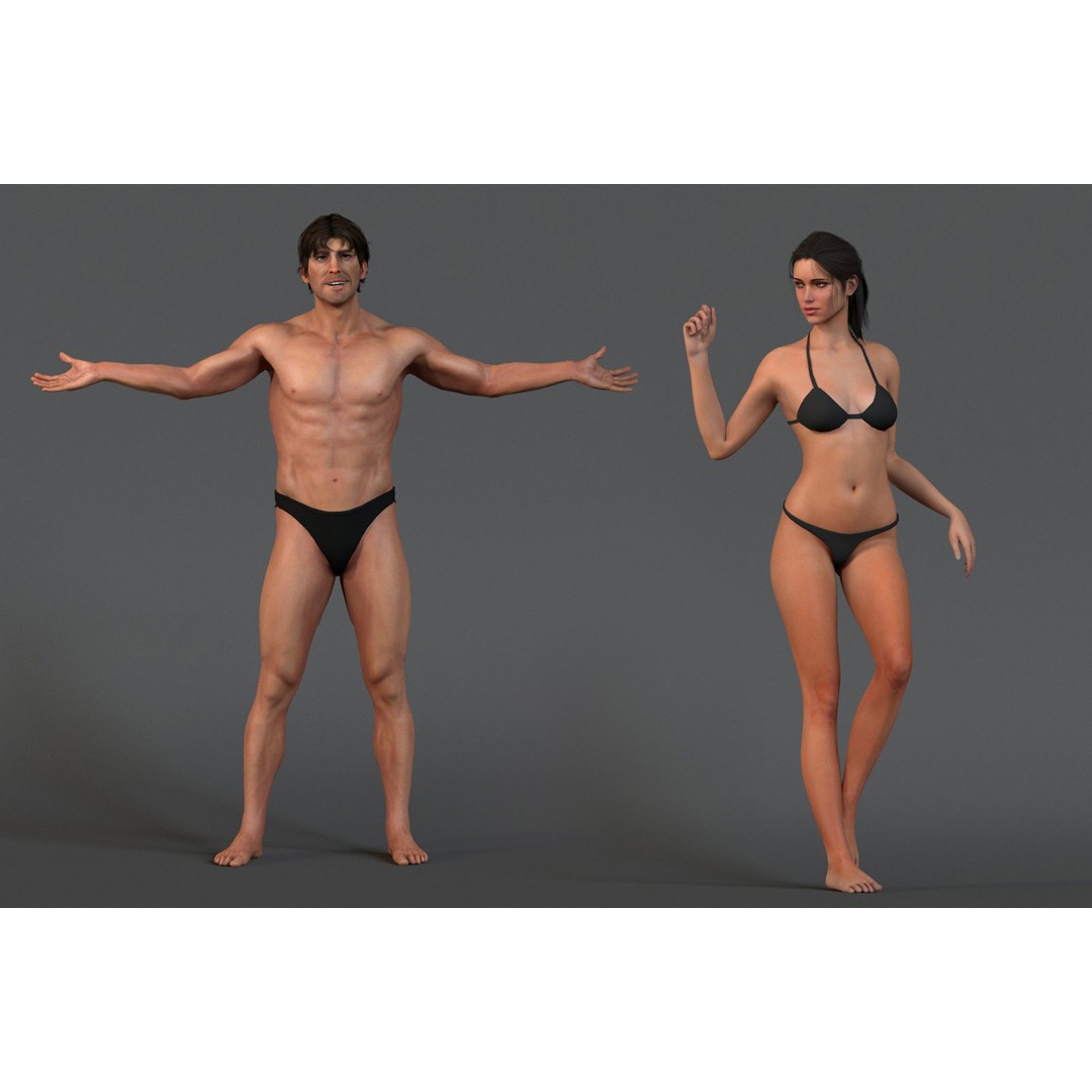 Male Female Base 3D Model – Low Poly Rigged Character, FBX, Blender - View 4