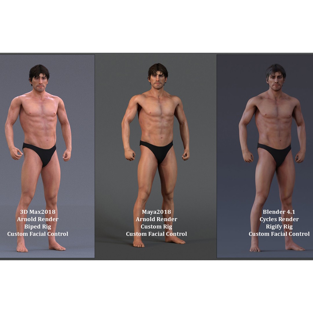 Male Female Base 3D Model – Low Poly Rigged Character, FBX, Blender - View 9