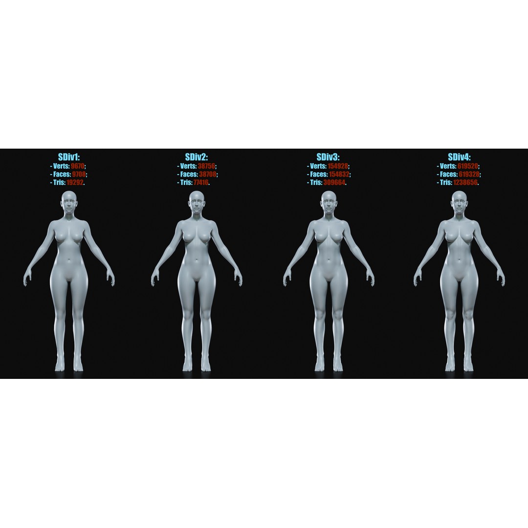 Realistic Female Body Base Mesh 3D Model – Low Poly Character, FBX, OBJ - View 10