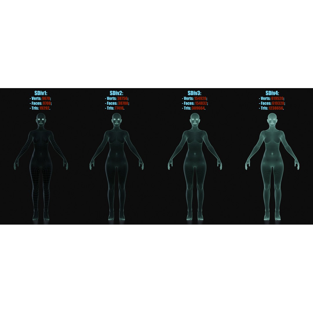 Realistic Female Body Base Mesh 3D Model – Low Poly Character, FBX, OBJ - View 11