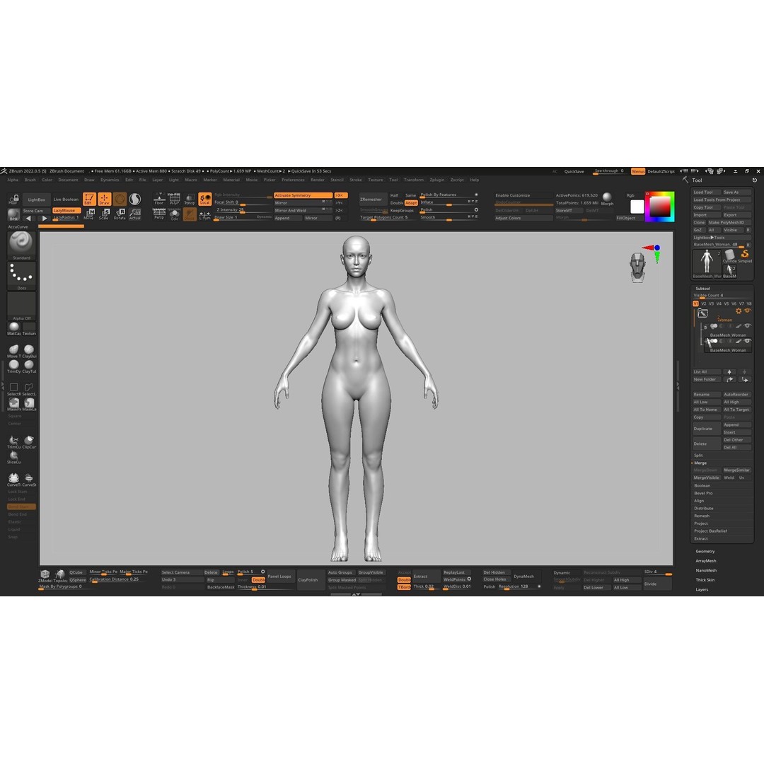 Realistic Female Body Base Mesh 3D Model – Low Poly Character, FBX, OBJ - View 17