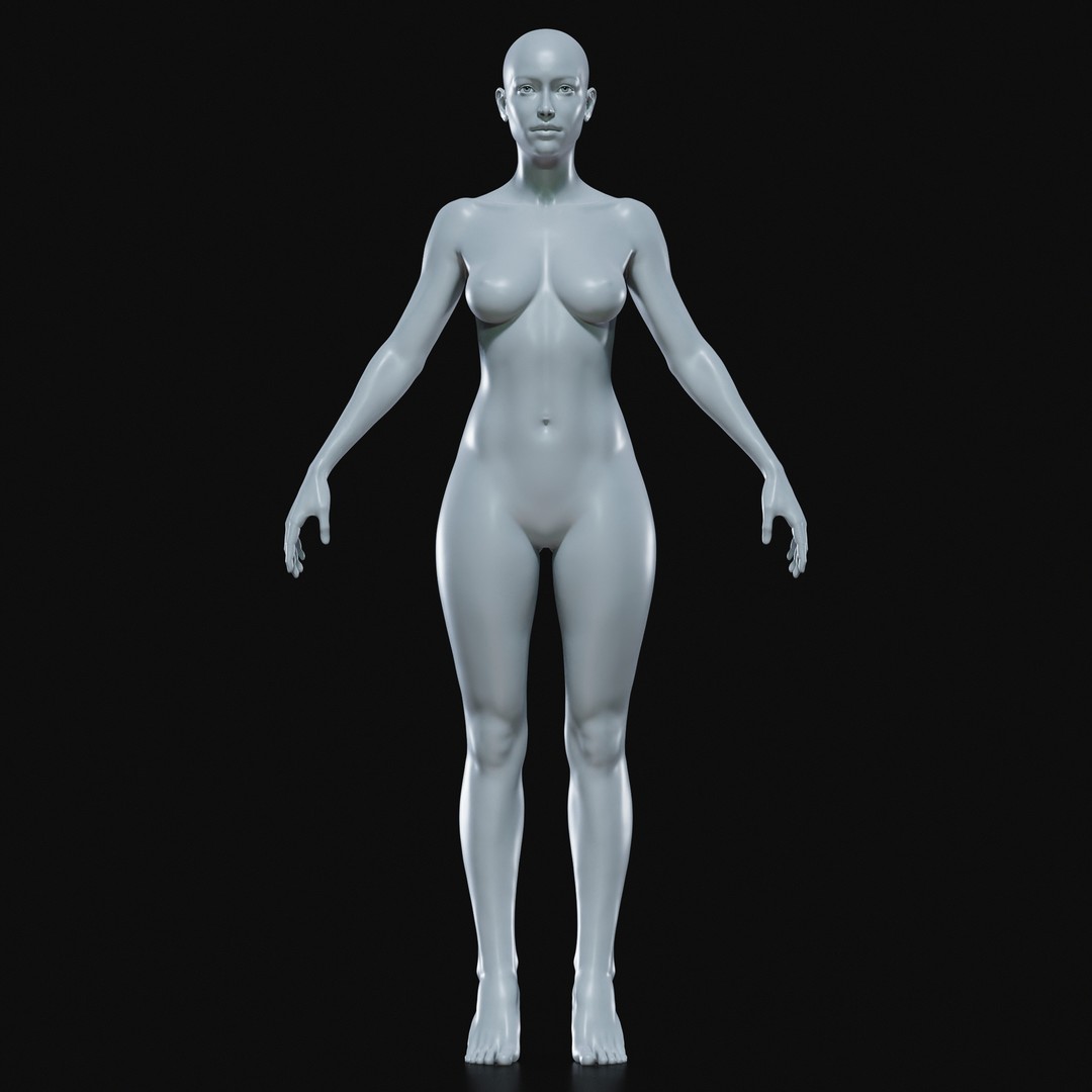 Realistic Female Body Base Mesh 3D Model – Low Poly Character, FBX, OBJ - View 3