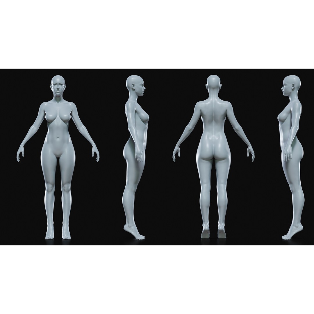 Realistic Female Body Base Mesh 3D Model – Low Poly Character, FBX, OBJ - View 4