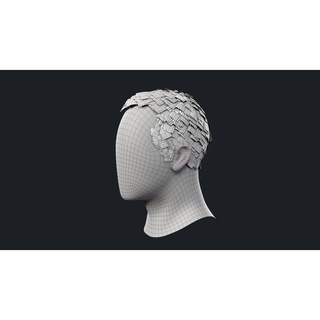 Realtime Mens Hairstyle 3D Model – Low Poly Game Asset, FBX