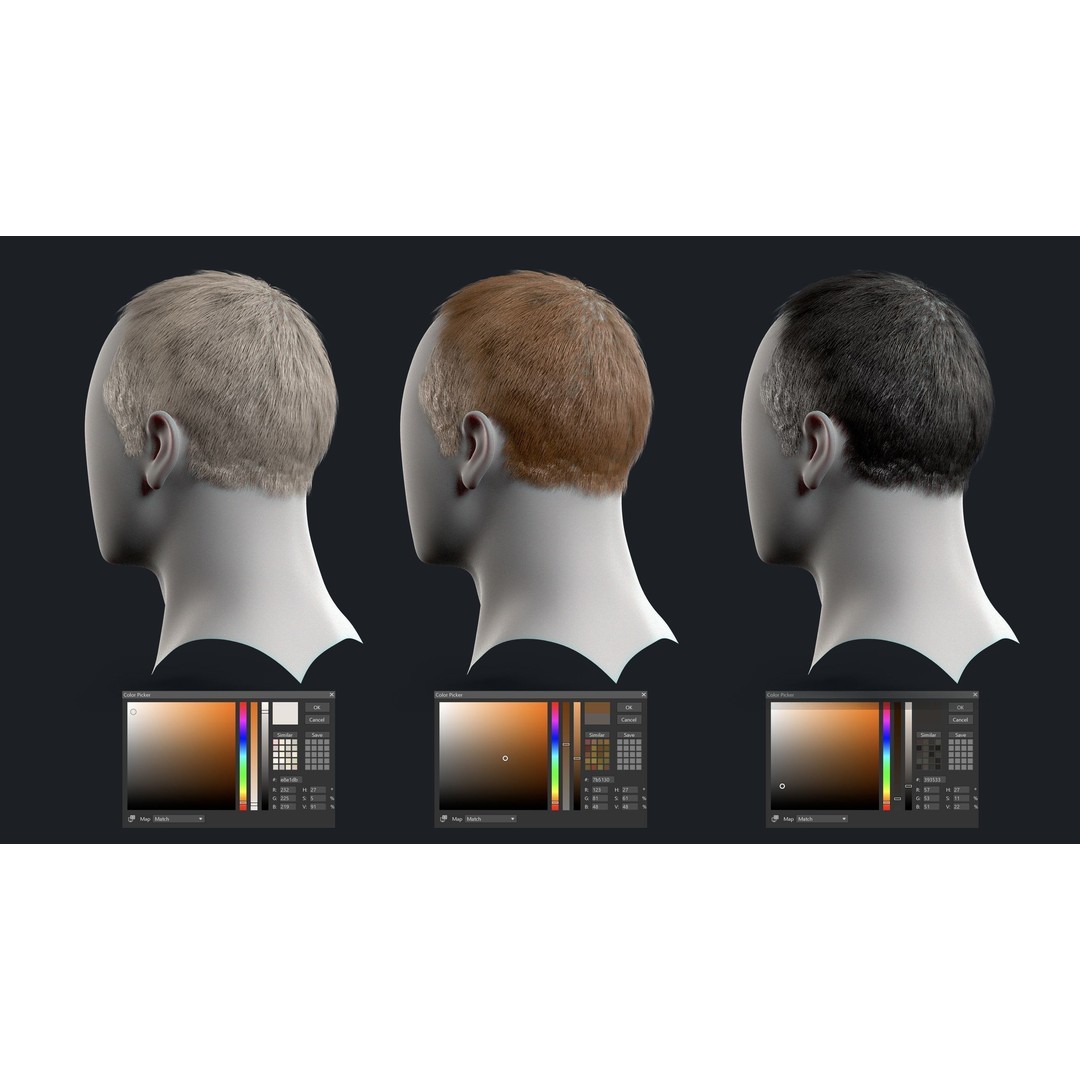 Realtime Mens Hairstyle 3D Model – Low Poly Game Asset, FBX - View 12