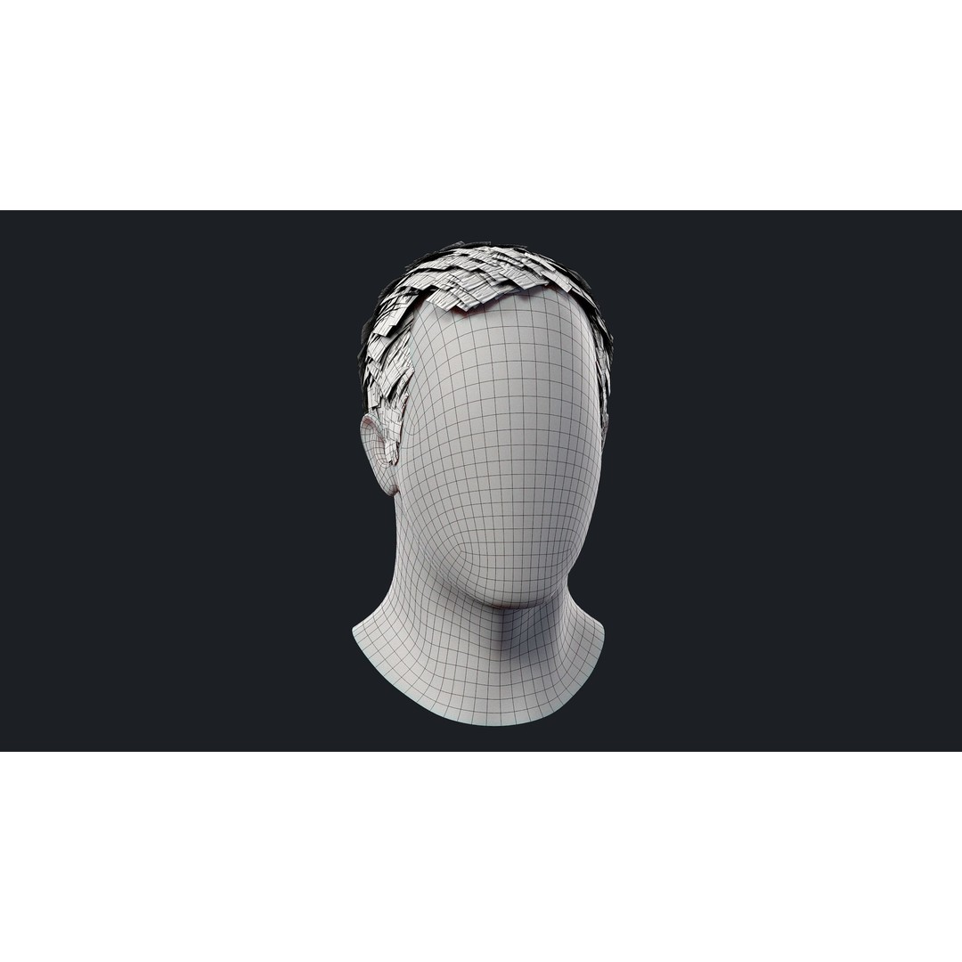 Realtime Mens Hairstyle 3D Model – Low Poly Game Asset, FBX - View 14