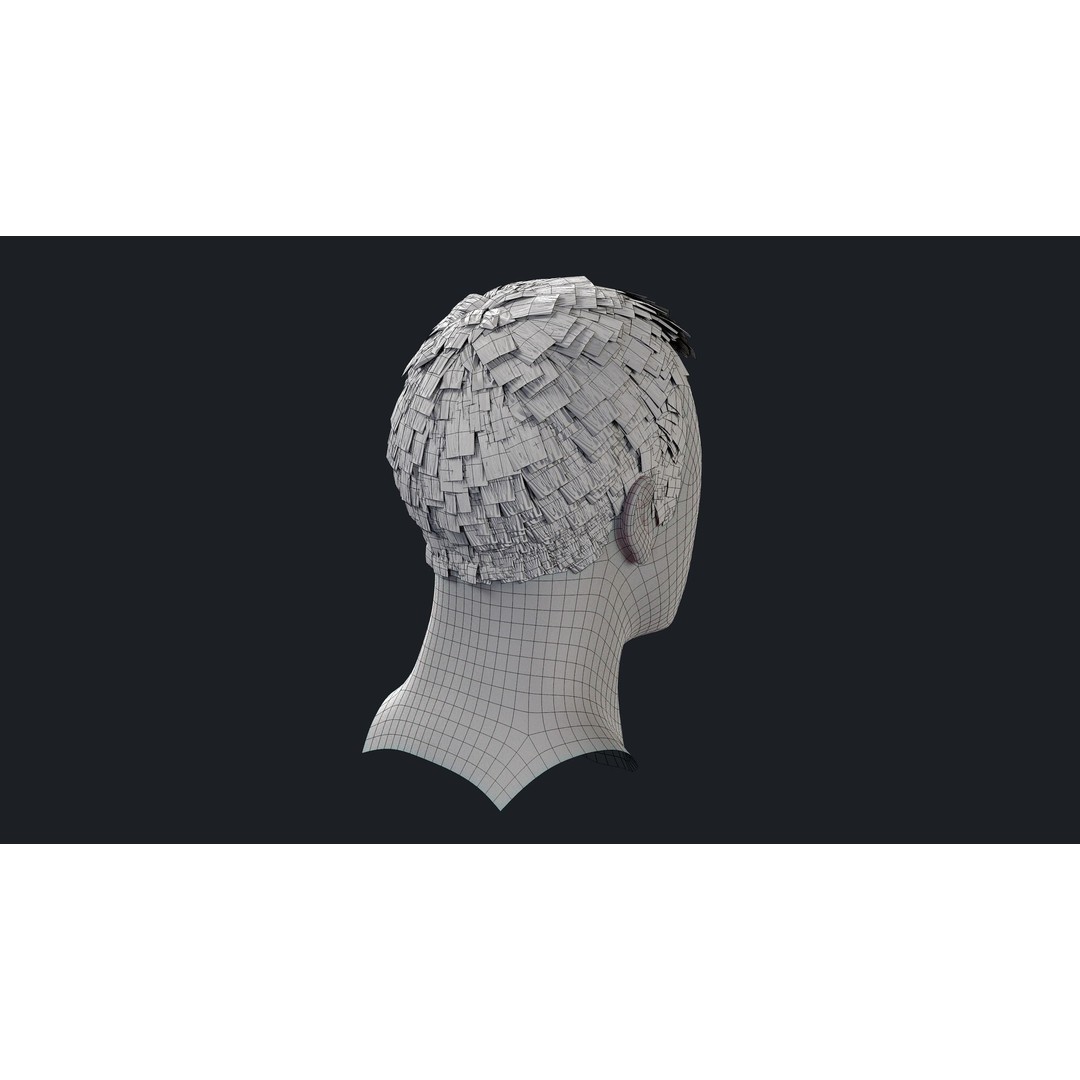 Realtime Mens Hairstyle 3D Model – Low Poly Game Asset, FBX - View 15