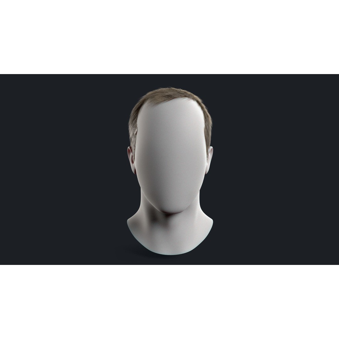 Realtime Mens Hairstyle 3D Model – Low Poly Game Asset, FBX - View 3