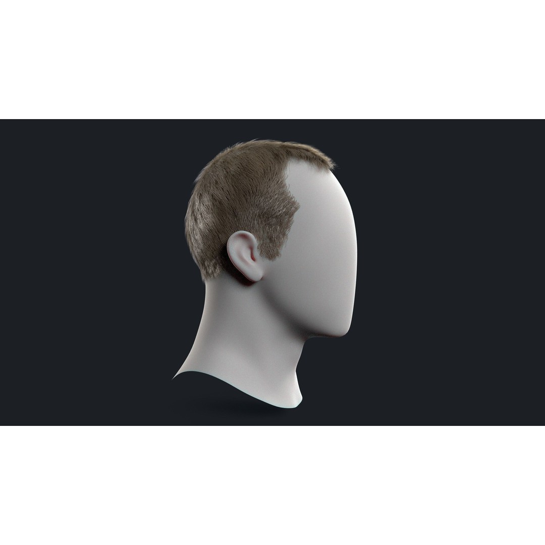Realtime Mens Hairstyle 3D Model – Low Poly Game Asset, FBX - View 4