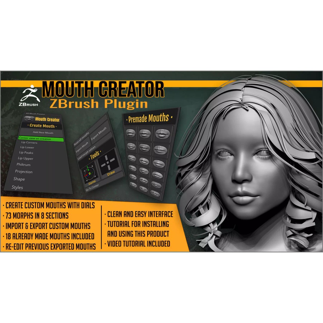 Mouth Creator 3D Model – ZBrush Plugin for Character Lip Design - View 2