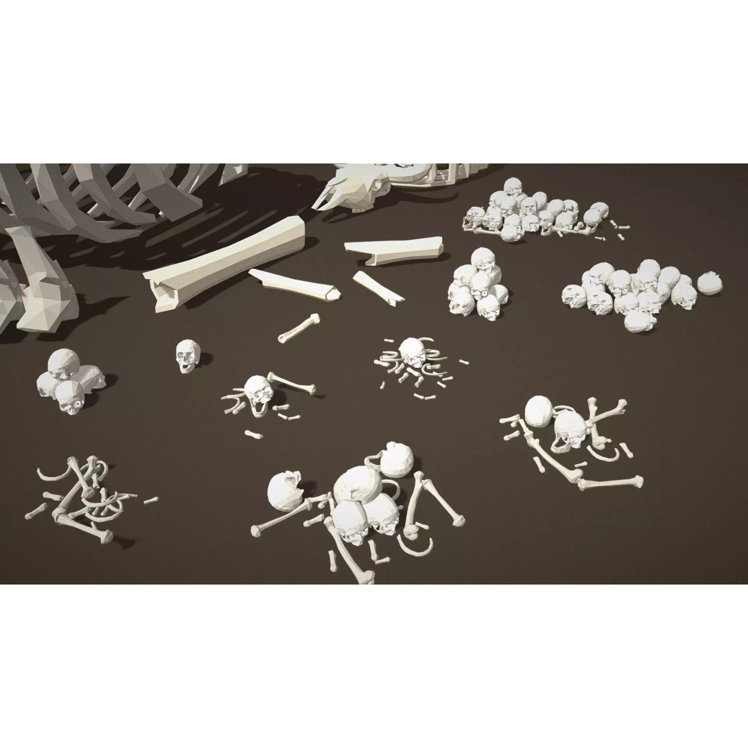 Bones and Skulls 3D Model – Low Poly Props Pack, FBX, Game Ready - View 6