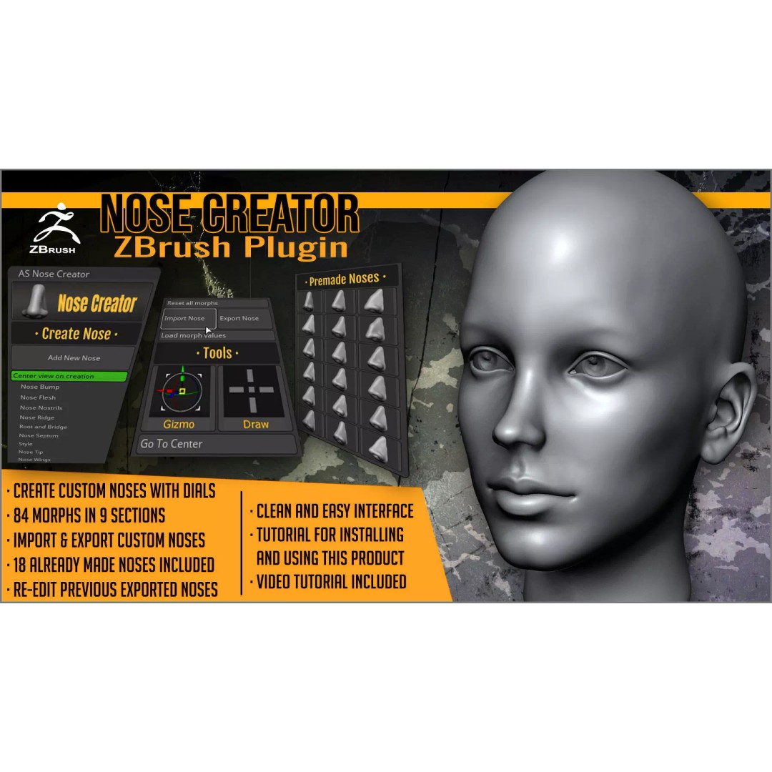 Nose Creator 3D Model – ZBrush Plugin for Character Sculpting - View 2