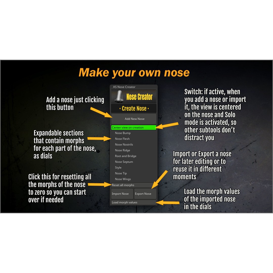 Nose Creator 3D Model – ZBrush Plugin for Character Sculpting - View 6