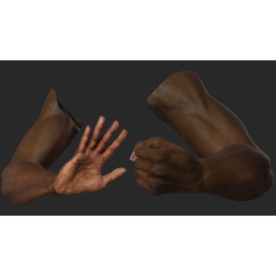 Black Realistic Hands 3D Model – Rigged Low-Poly Game Asset, FBX
